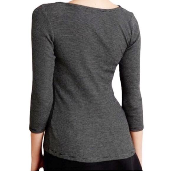 Anthropologie Deletta Black & Gray Striped Ophelia Ruffle & Lace Knit Top,Size M - Picture 3 of 12
